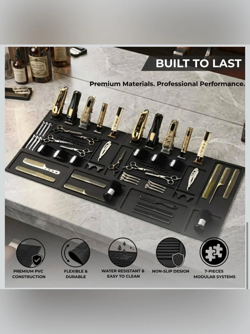 Magnetic Barber Mats for Clippers, 7-Piece Modular Barber Station Organizer